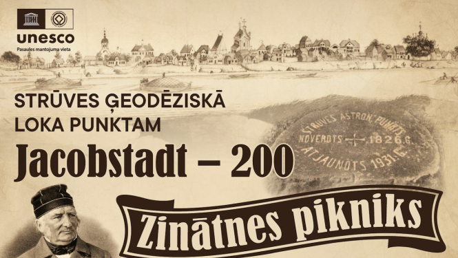 Plakāts ar uzrakstu par zinātnes pikniku un ar UNESCO logo uz bēša fona 