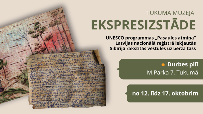 Sibīrijā rakstītās bērza tāsis ar tekstu par ekspresizstādi