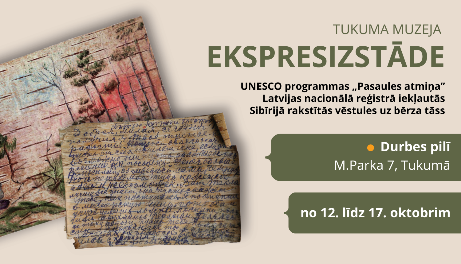 Sibīrijā rakstītās bērza tāsis ar tekstu par ekspresizstādi